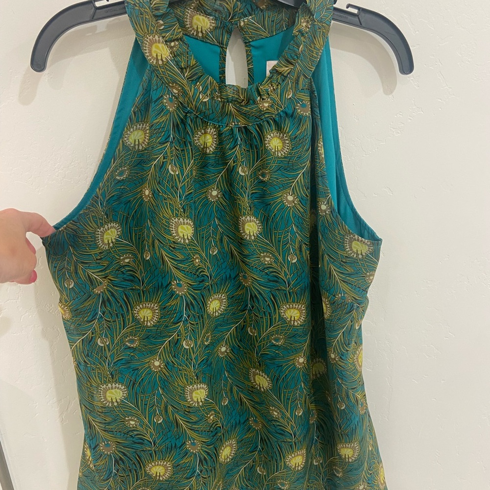 Liberty of London Teal and Gold Patterned Peacock Blouse